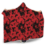 Black And Red Hibiscus Pattern Print Hooded Blanket