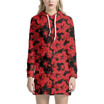 Black And Red Hibiscus Pattern Print Hoodie Dress