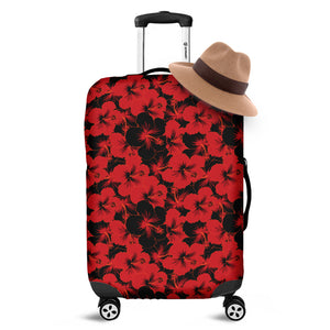 Black And Red Hibiscus Pattern Print Luggage Cover