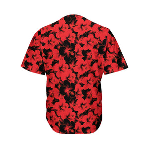 Black And Red Hibiscus Pattern Print Men's Baseball Jersey