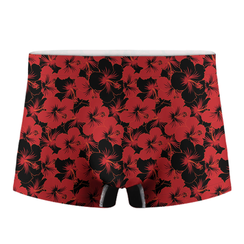 Black And Red Hibiscus Pattern Print Men's Boxer Briefs