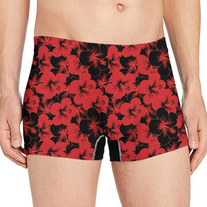 Black And Red Hibiscus Pattern Print Men's Boxer Briefs