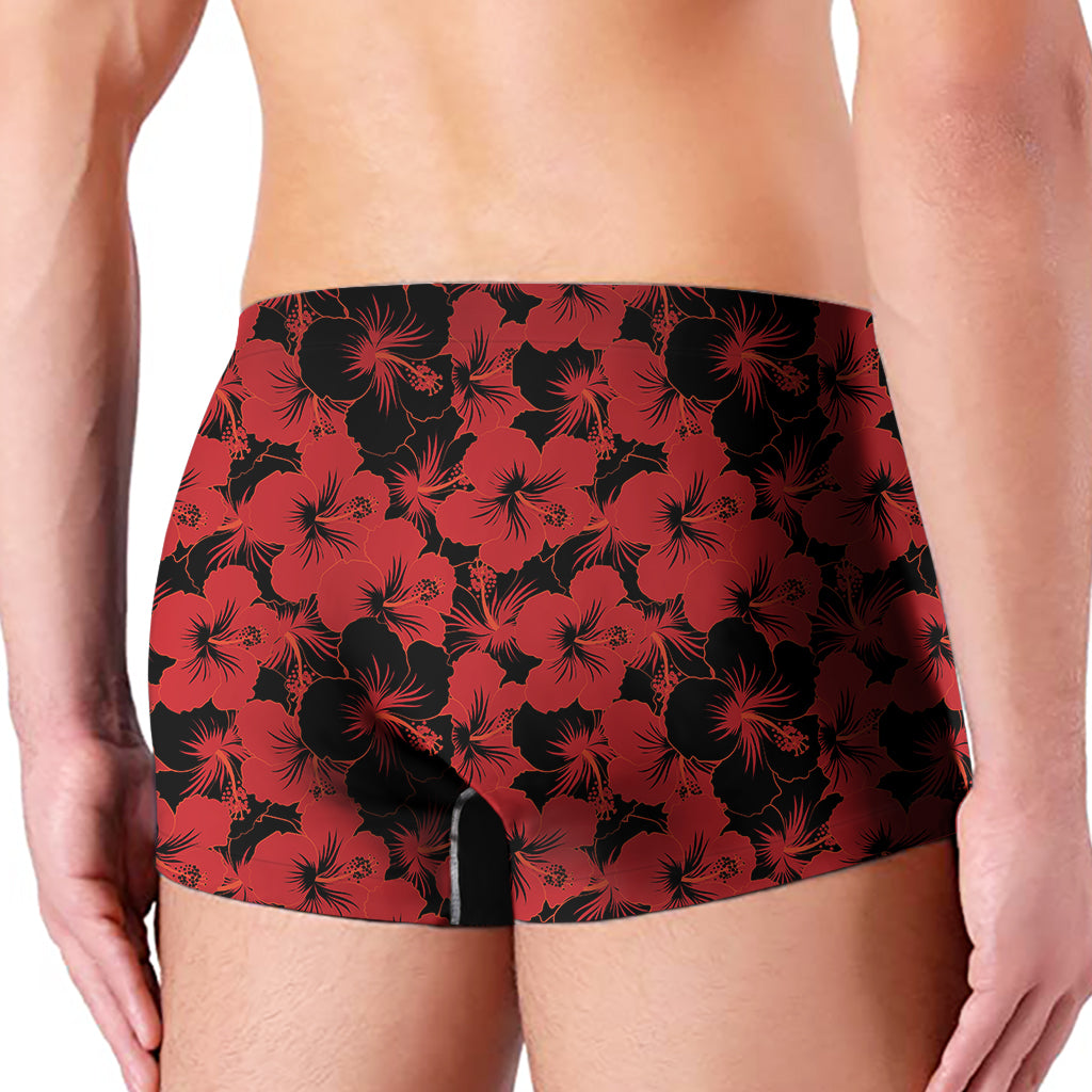 Black And Red Hibiscus Pattern Print Men's Boxer Briefs