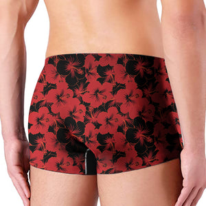 Black And Red Hibiscus Pattern Print Men's Boxer Briefs