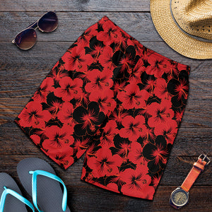 Black And Red Hibiscus Pattern Print Men's Shorts