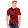 Black And Red Hibiscus Pattern Print Men's T-Shirt