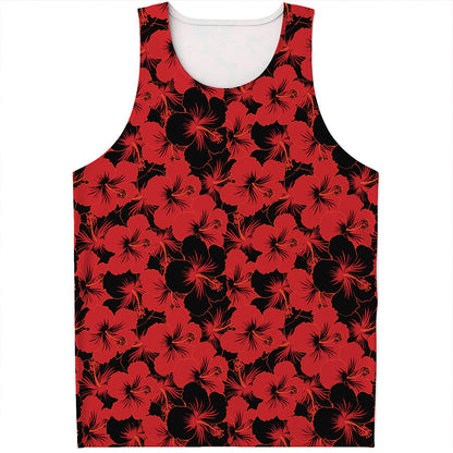 Black And Red Hibiscus Pattern Print Men's Tank Top