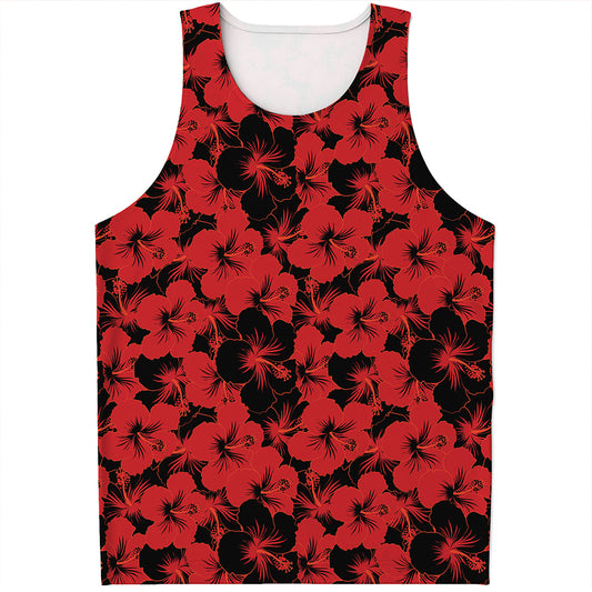 Black And Red Hibiscus Pattern Print Men's Tank Top