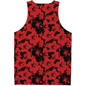 Black And Red Hibiscus Pattern Print Men's Tank Top