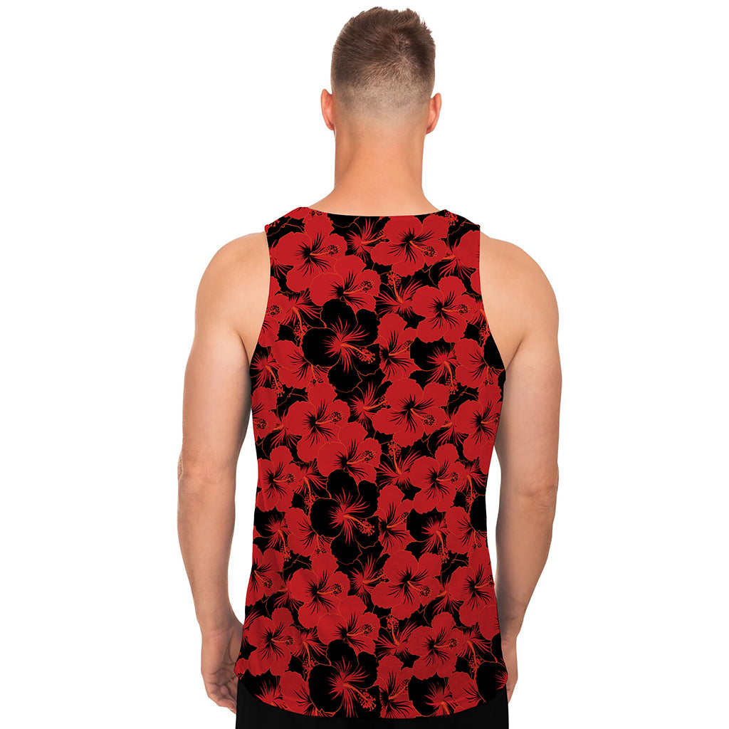 Black And Red Hibiscus Pattern Print Men's Tank Top