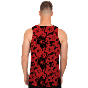 Black And Red Hibiscus Pattern Print Men's Tank Top