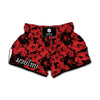 Black And Red Hibiscus Pattern Print Muay Thai Boxing Shorts