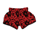 Black And Red Hibiscus Pattern Print Muay Thai Boxing Shorts