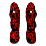 Black And Red Hibiscus Pattern Print Muay Thai Shin Guard