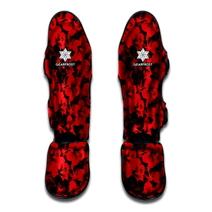 Black And Red Hibiscus Pattern Print Muay Thai Shin Guard