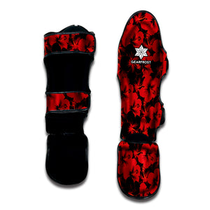 Black And Red Hibiscus Pattern Print Muay Thai Shin Guard