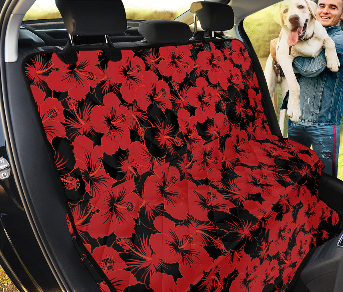 Black And Red Hibiscus Pattern Print Pet Car Back Seat Cover