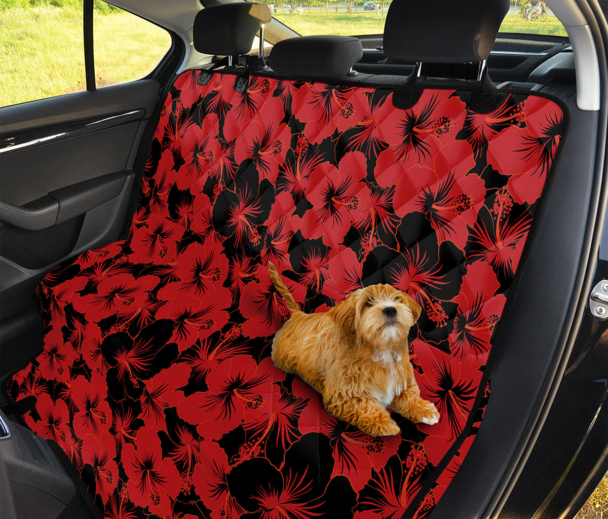 Black And Red Hibiscus Pattern Print Pet Car Back Seat Cover