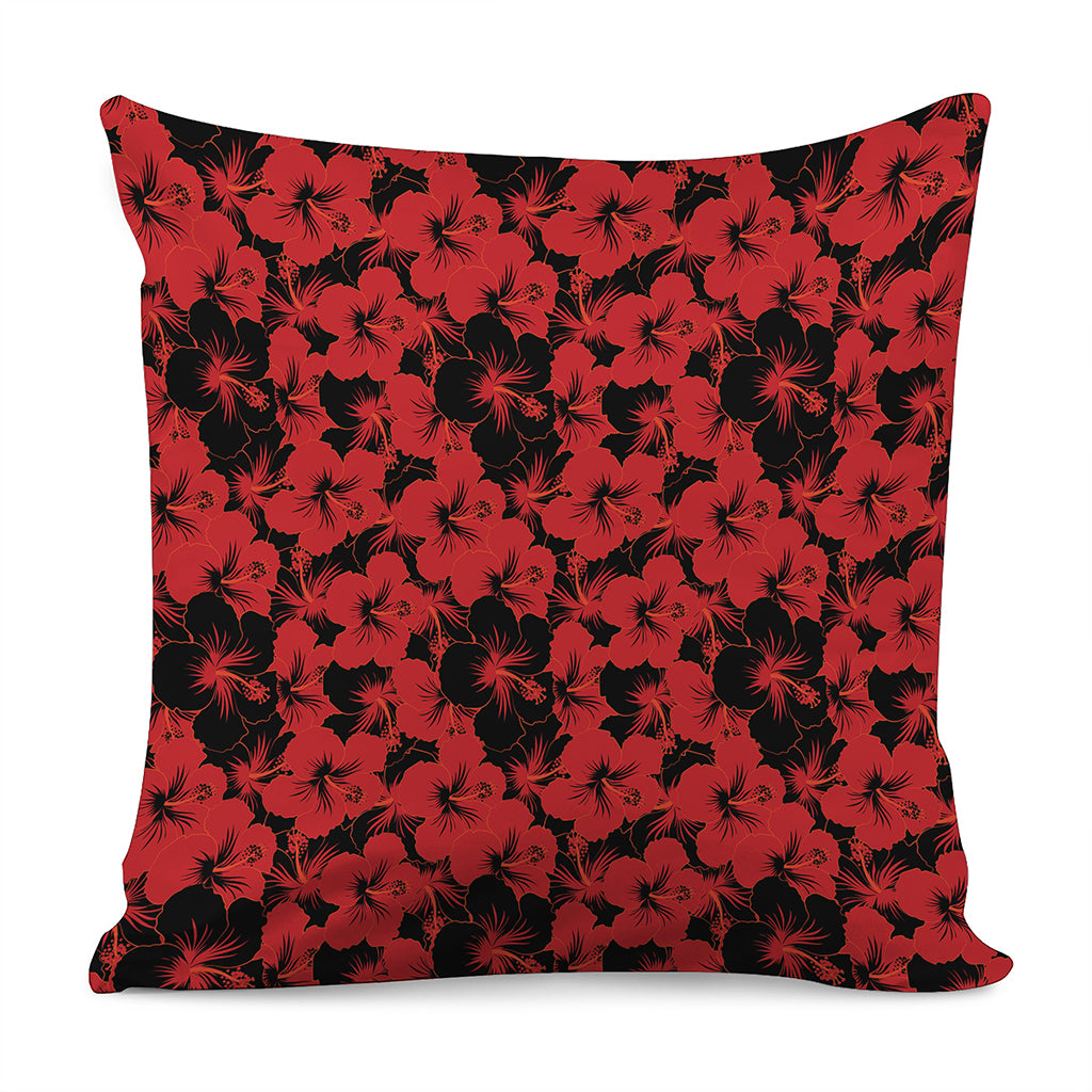 Black And Red Hibiscus Pattern Print Pillow Cover