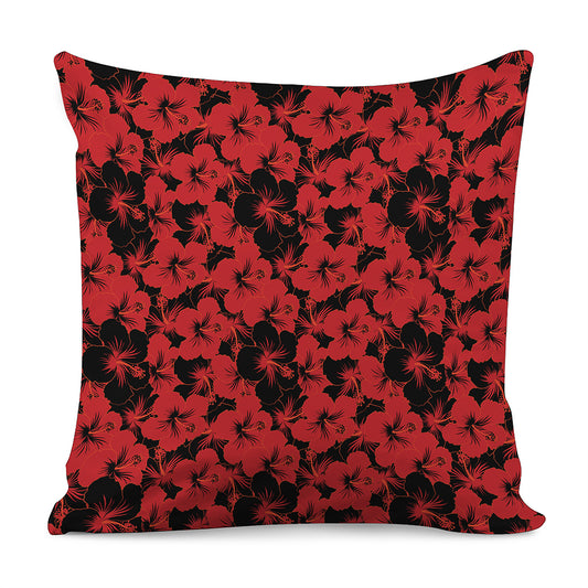 Black And Red Hibiscus Pattern Print Pillow Cover