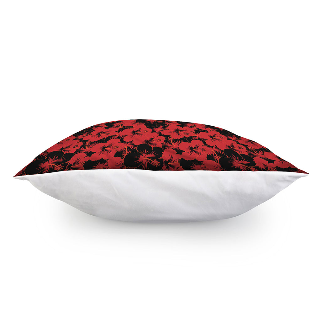 Black And Red Hibiscus Pattern Print Pillow Cover