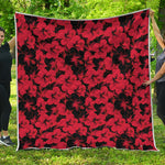 Black And Red Hibiscus Pattern Print Quilt