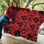 Black And Red Hibiscus Pattern Print Quilt