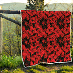 Black And Red Hibiscus Pattern Print Quilt