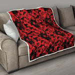 Black And Red Hibiscus Pattern Print Quilt