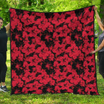 Black And Red Hibiscus Pattern Print Quilt
