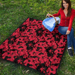 Black And Red Hibiscus Pattern Print Quilt
