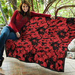 Black And Red Hibiscus Pattern Print Quilt