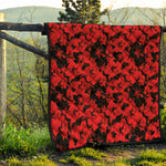 Black And Red Hibiscus Pattern Print Quilt