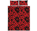Black And Red Hibiscus Pattern Print Quilt Bed Set