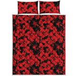 Black And Red Hibiscus Pattern Print Quilt Bed Set
