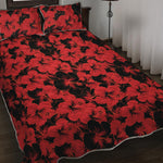 Black And Red Hibiscus Pattern Print Quilt Bed Set