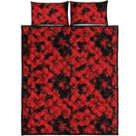 Black And Red Hibiscus Pattern Print Quilt Bed Set