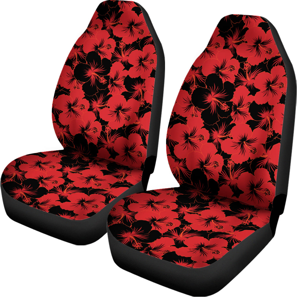 Black And Red Hibiscus Pattern Print Universal Fit Car Seat Covers