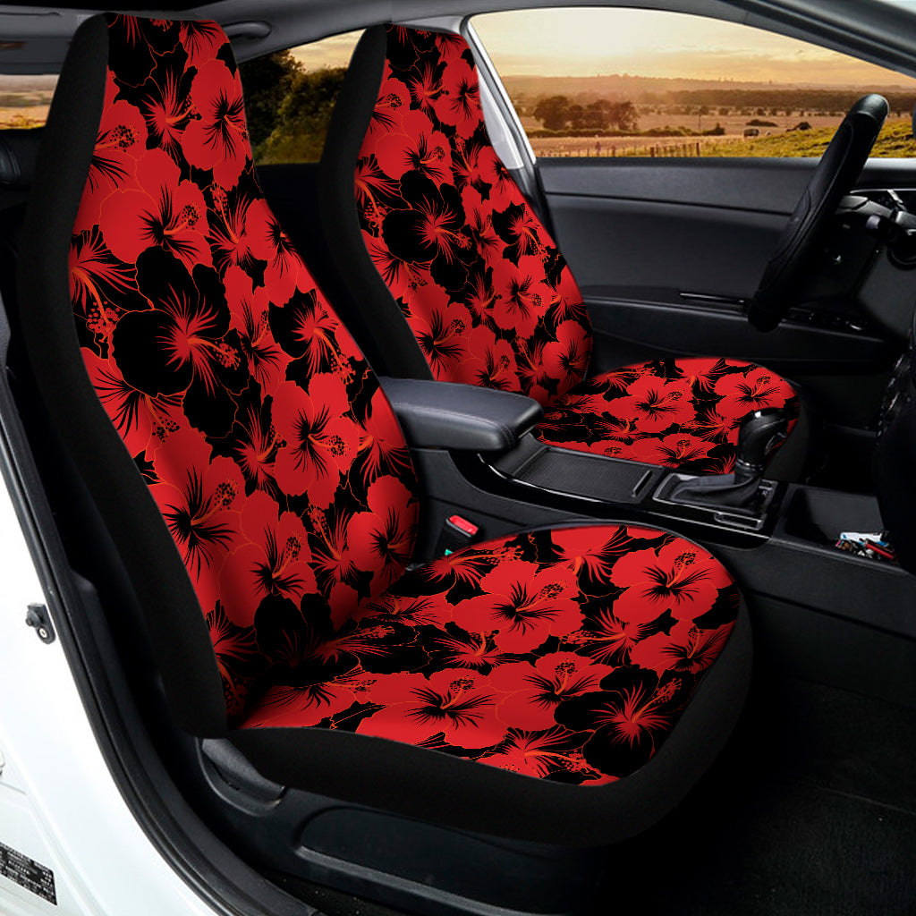 Black And Red Hibiscus Pattern Print Universal Fit Car Seat Covers