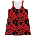 Black And Red Hibiscus Pattern Print Women's Racerback Tank Top