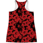 Black And Red Hibiscus Pattern Print Women's Racerback Tank Top