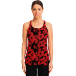 Black And Red Hibiscus Pattern Print Women's Racerback Tank Top