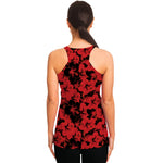 Black And Red Hibiscus Pattern Print Women's Racerback Tank Top
