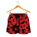 Black And Red Hibiscus Pattern Print Women's Shorts