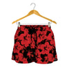 Black And Red Hibiscus Pattern Print Women's Shorts