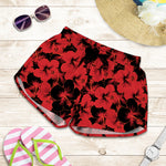 Black And Red Hibiscus Pattern Print Women's Shorts