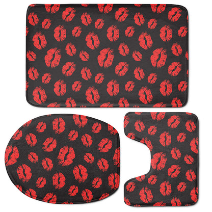 Black And Red Lips Pattern Print 3 Piece Bath Mat Set