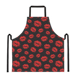 Black And Red Lips Pattern Print Apron