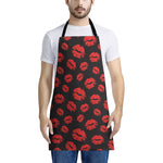 Black And Red Lips Pattern Print Apron