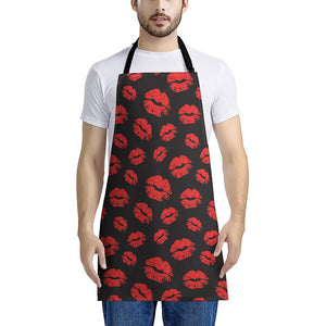 Black And Red Lips Pattern Print Apron